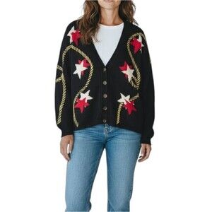 Maggie Lawrence Ramie Cotton Holiday Beaded Cardigan Sweater
